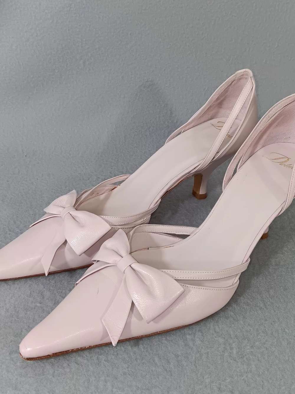 Vintage Delman Pink Leather Pointed Toe Bow D'Orsay Kitten Heels Made in Spain 8